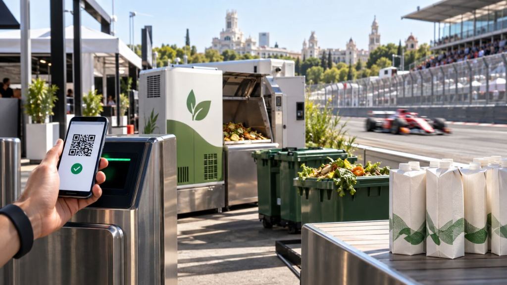 Tecnología de ticketing, biodigestión de residuos y envases de cartón junto a un circuito urbano de automovilismo en Madrid
